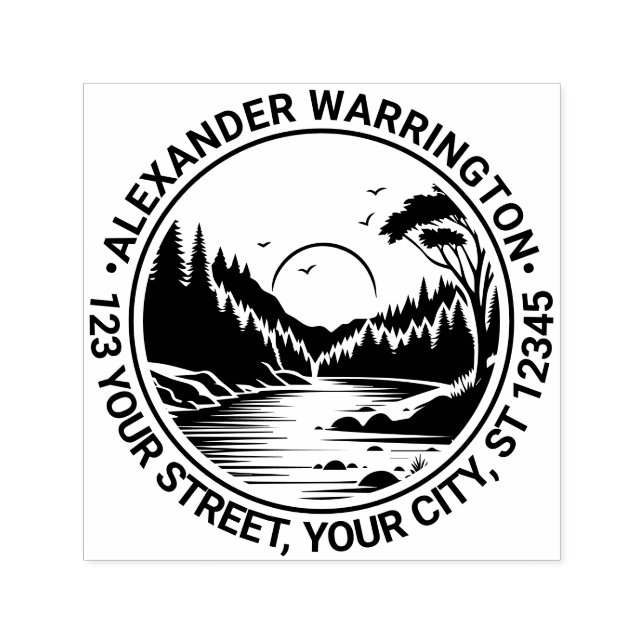 Utomhus: Floden Stream Träd Sol Namn Ret Adress Självfärgande Stämpel (Design)