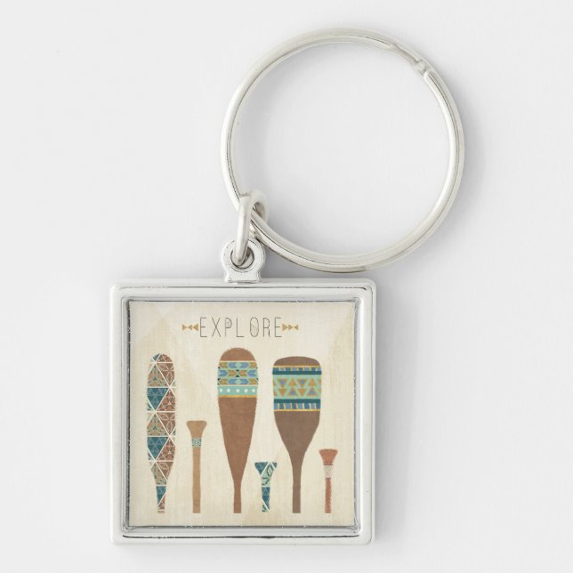 Utomhus- Geo VII | undersöker Fyrkantig Silverfärgad Nyckelring (Framsidan)