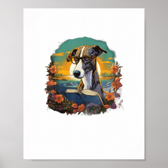 Utomhus Greyhound Hund Reading Bok Poster (Framsidan)