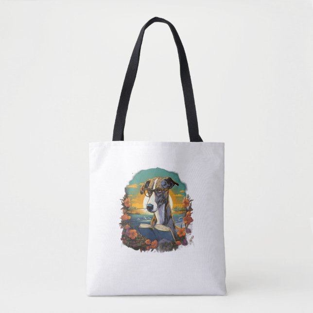 Utomhus Greyhound Hund Reading Bok Tygkasse (Framsida)