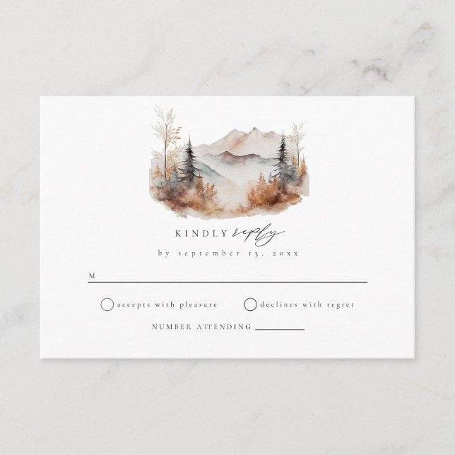 Utomhus Höst Berg Bröllop RSVP Inneslutningskort Tilläggskort (Framsida)