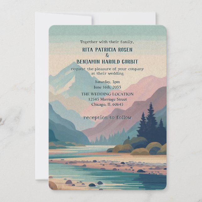 Utomhus, inbjudan till målat bergsbröllop (Framsida)