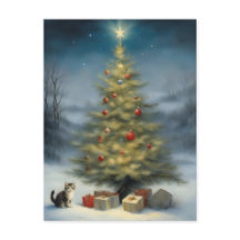 Utomhus Julgran med Kitten och Presenter