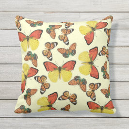 Utomhus- orange- och gultfjärilar kudder 16x16 utomhuskudde
