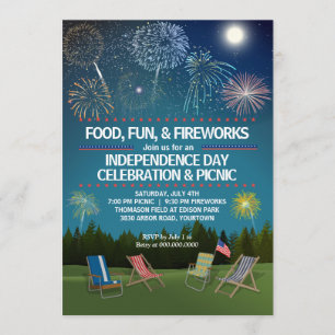 Utomhus- party för fyrverkeriJuli 4th independence Inbjudningar
