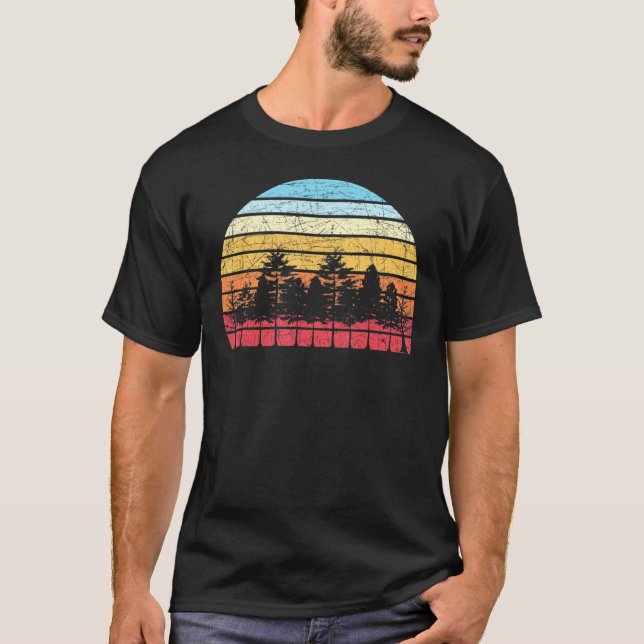 Utomhus Vild Träd Wildlife Nature Retro Forest T Shirt (Framsida)