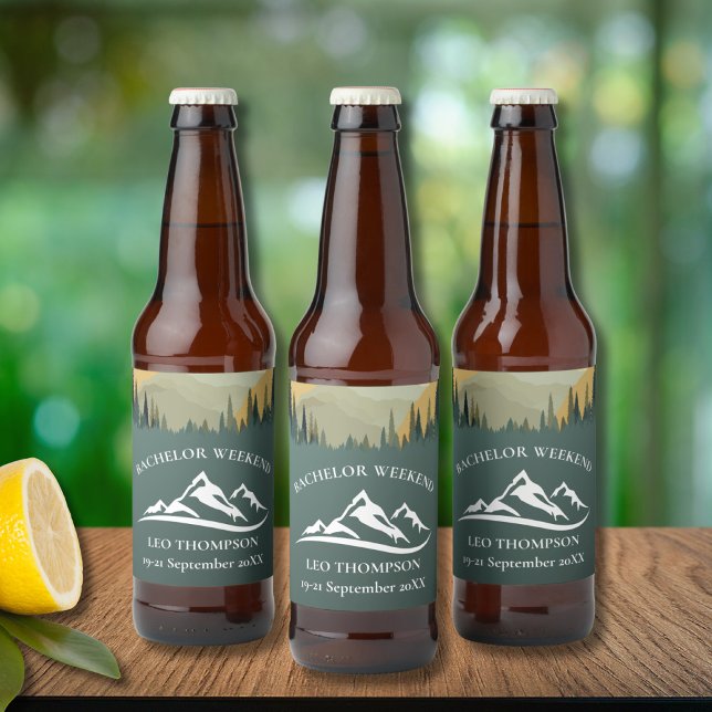 Utomhusäventyr Mountain Bachelor-helg Ölflaska Etikett (Bachelor Weekend Rustic Outdoor Beer Bottle Label)
