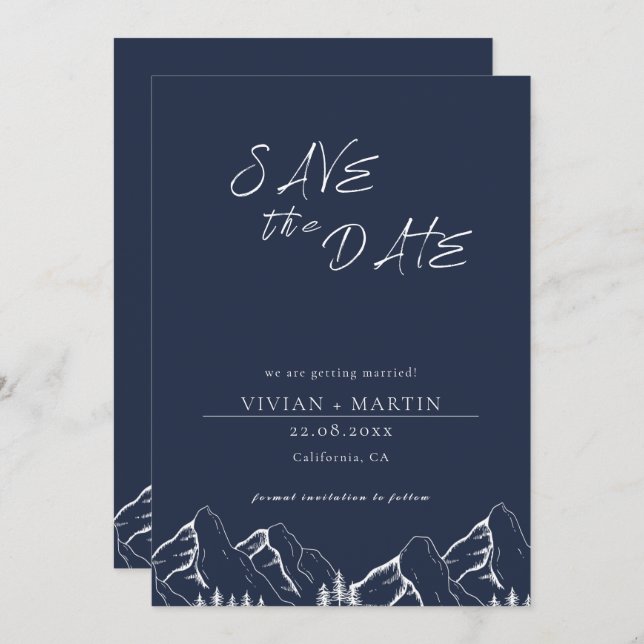 Utomhusbergen Gräs Träd-flottan sparar datumet Inbjudningar (Fram/baksida)