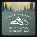 Utomhusberget Äventyr Bachelor Helg Fyrkantigt Klistermärke<br><div class="desc">Dessa fyrkantiga klistermärken är perfektens tillbehör till en bergstammande bachelor helg. Den här designen har utrymme för anpassning med "BACHELOR HELG", gruppens namn och evenemanget data, skapar det som en minnesvärd keepsaké för varje gäst. Med ett stort bergslandskap med gräs träd som är med och tar hand om, anger denna...</div>