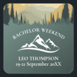 Utomhusberget Äventyr Bachelor Helg Fyrkantigt Klistermärke<br><div class="desc">Dessa fyrkantiga klistermärken är perfektens tillbehör till en bergstammande bachelor helg. Den här designen har utrymme för anpassning med "BACHELOR HELG", gruppens namn och evenemanget data, skapar det som en minnesvärd keepsaké för varje gäst. Med ett stort bergslandskap med gräs träd som är med och tar hand om, anger denna...</div>