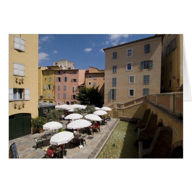 Utomhuscafé, Place de l'Eveche, Grasse, Hälsningskort (Framsidan Horizontal)