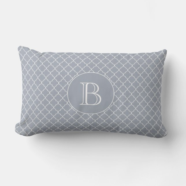 Utomhusfyllning | Blue Quatrefoil Mönster Monogram Lumbarkudde (Framsida)