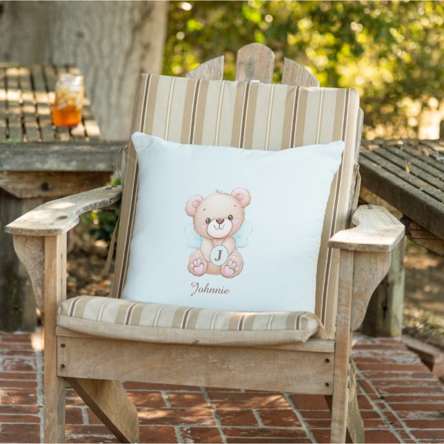 Utomhusfyllning för Cute Monogram Namn Bear Baby Kudde (Stol)