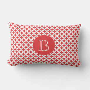 Utomhusfyllning Red Geometric Mönster Monogram Lumbarkudde