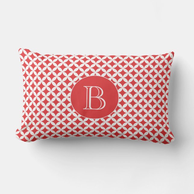Utomhusfyllning | Red Geometric Mönster Monogram Lumbarkudde (Framsida)