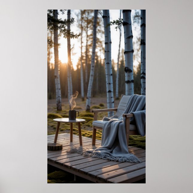 utomhusinställning med ett minimalistiskt trädäck poster (Framsidan)