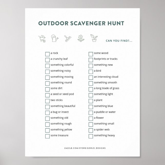 Utomhusjavenger Hunt Kids-aktiviteter Utskrivbara Poster (Framsidan)