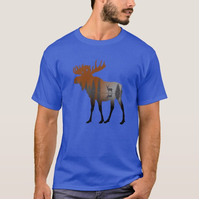 Utomhusnaturen Träd Moose Hjort Wildlife Forest An T Shirt (Framsida)