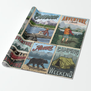 Utomhusrekreation vintage affisch med kanot presentpapper