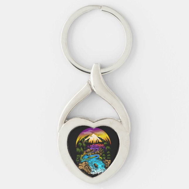 Utomhusscen Twisted Heart Silverfärgad Nyckelring (Framsidan)