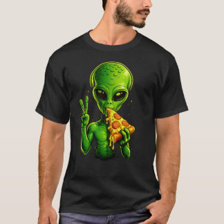 Utomjording äter pizza rolig klassisk konst pizza t shirt