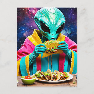 Utomjording äter tacos vykort
