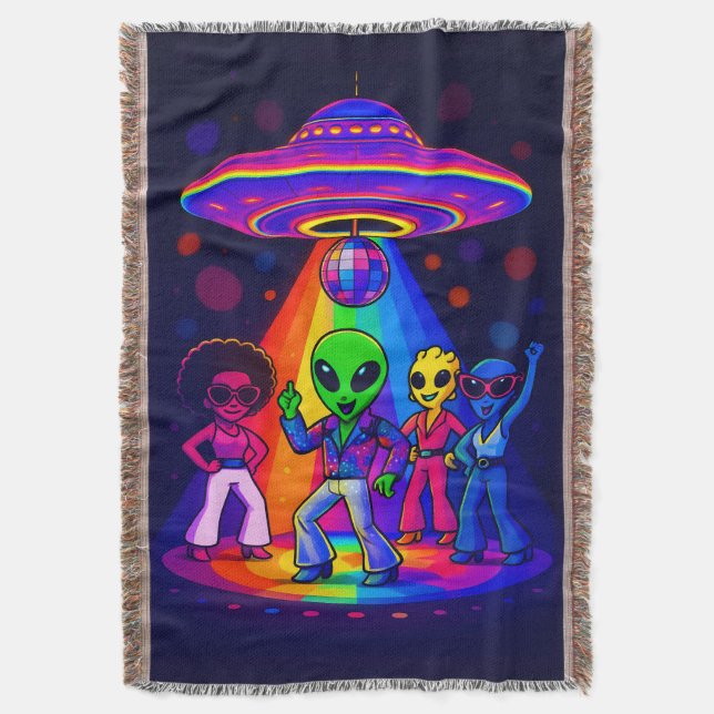 Utomjording Disco UFO med Disco Dansande Utomjordi Filt (Framsidan Vertikal)