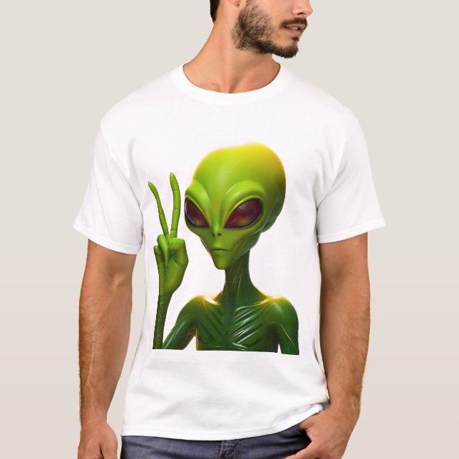 Utomjording ger fredstecken t shirt (Framsida)