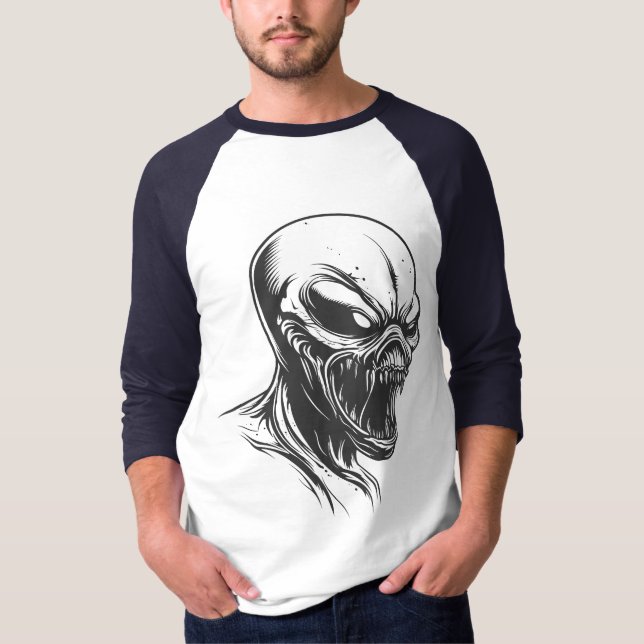 Utomjording Horror Skalle T-Shirt – Mörk Sci-Fi Va (Framsida)