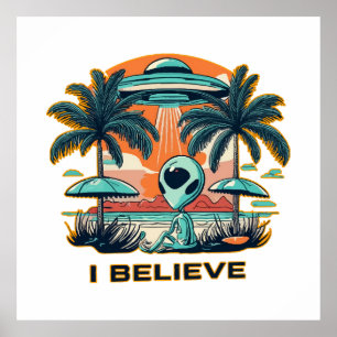 utomjording med UFO JAG TRO Poster