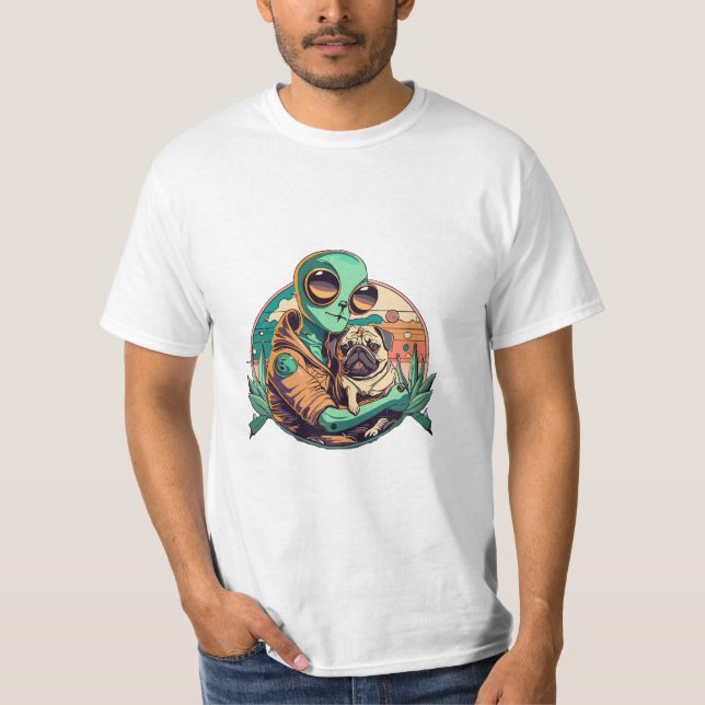 Utomjording och Pug T Shirt (Framsida)