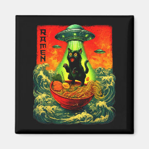 Utomjording Ramen Katt Ufo Japansk Retro Art Gåvor Magnet