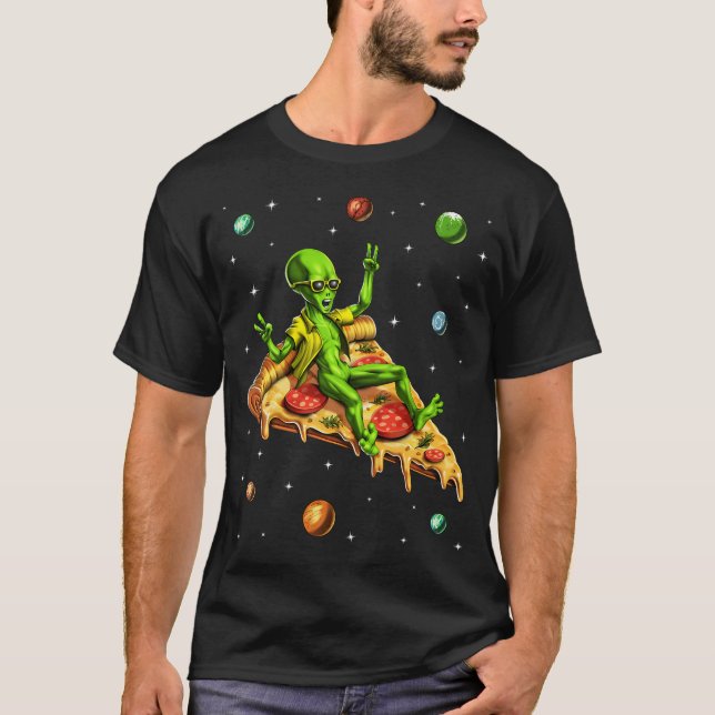 Utomjording Ridning Pizza T Shirt (Framsida)