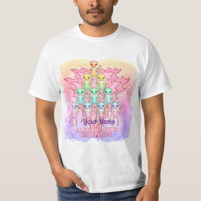 Utomjording Rosa Jord Invasion T Shirt (Framsida)