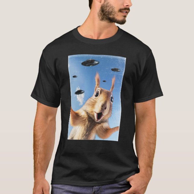 Utomjording UFO Ekorre Selfie T Shirt (Framsida)