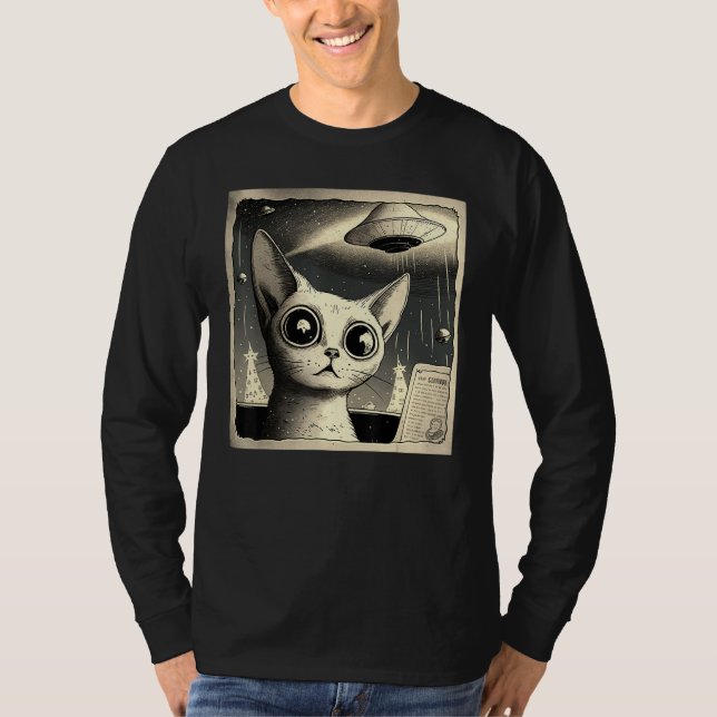 Utomjording UFO Katt Selfie T Shirt (Framsida)