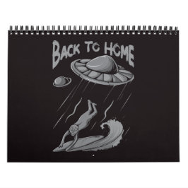 utomjording ufo surfing illustration med tillbaka kalender