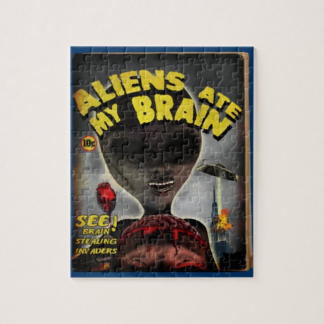 Utomjordingar Ate My Brain Pulp Cover Stil Puzzle Pussel (Vertikal)