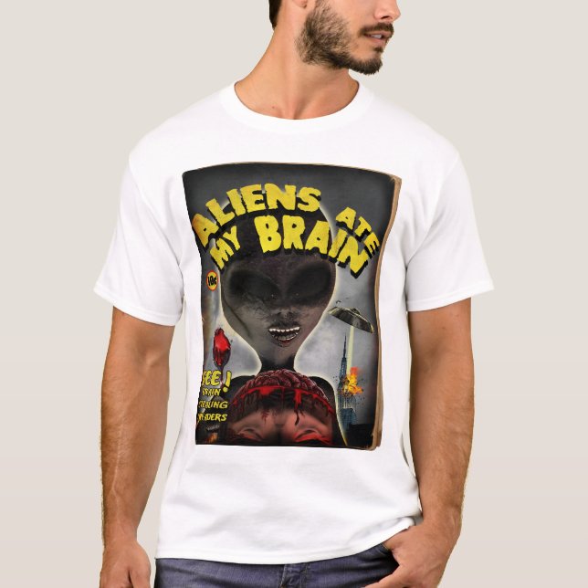 Utomjordingar Ate My Brain Pulp Cover Stil T Shirt (Framsida)