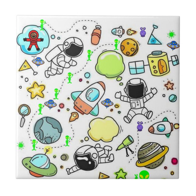 Utomjordingar av keramiska plattor Astronauter Kakelplatta (Framsidan)