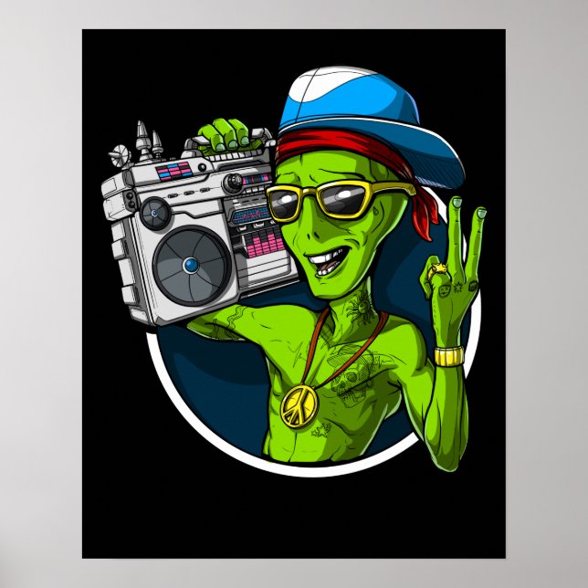 Utomjordingar Boombox Music Party Poster (Framsidan)