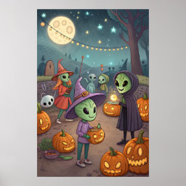 Utomjordingar firar Halloween på jorden – Kosmiskt Poster