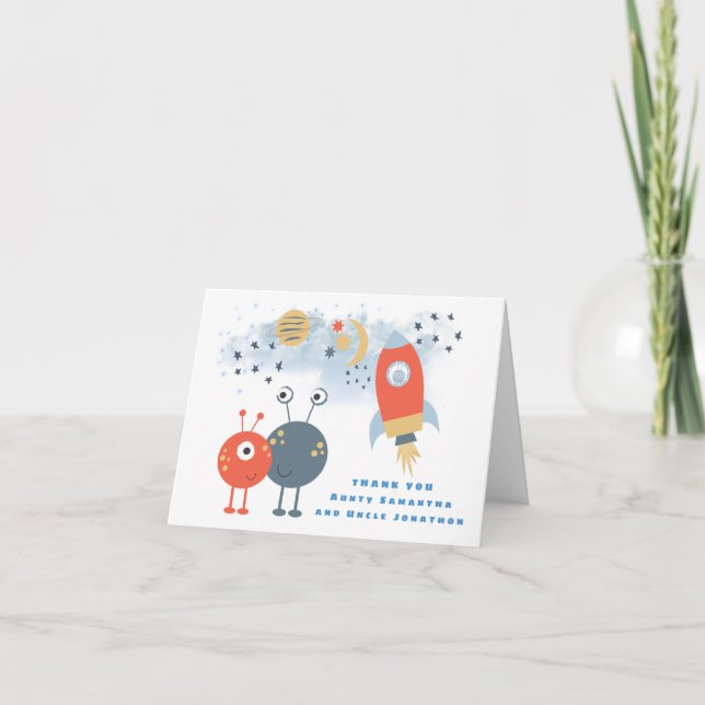 Utomjordingar Födelsedag Tack Mottagare av namn-ko (Framsida)