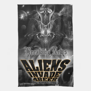 Utomjordingar Invade 4 Beer Galaxy Attack Kökshandduk