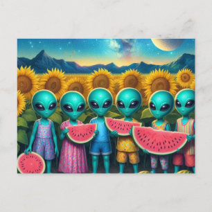 Utomjordingar med vattenmelon vykort