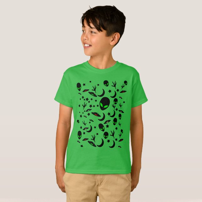 Utomjordingar och flygande tefat t shirt (Hel framsida)