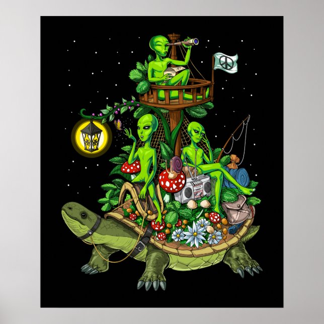 Utomjordingar Riding Turtle Poster (Framsidan)