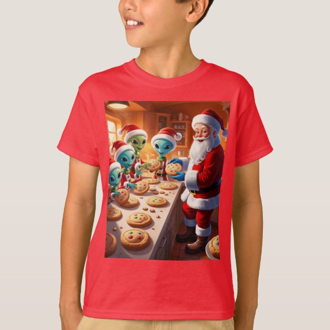 utomjordingar som hjälper tomten att baka kakor t shirt (Framsida)