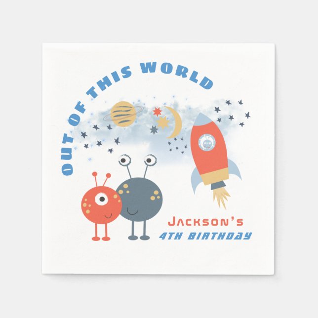 Utomjordingar Spaceship Måne Stars Boy 4e födelsed Pappersservett (Framsidan)