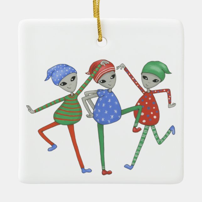 Utomjordingar sten för jul #3 julgransprydnad keramik (Framsida)